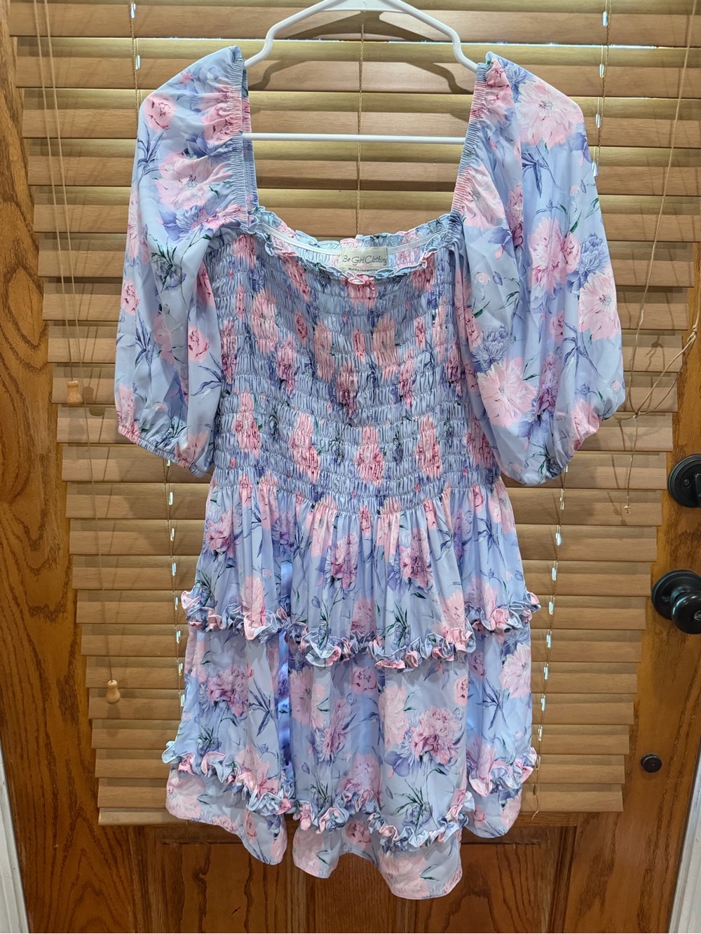 NWT - Be Girl Clothing - Floral Smocked Lavender Mini Dress with Puff Sleeves